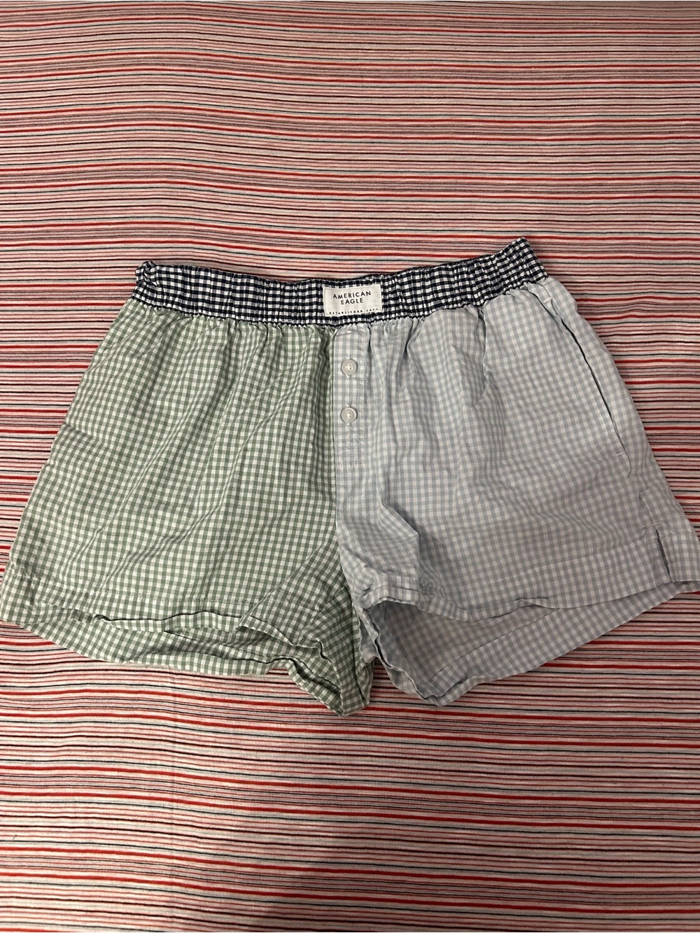 American Eagle Outfitters Two-Tone Gingham Shorts - Green & Light Blue